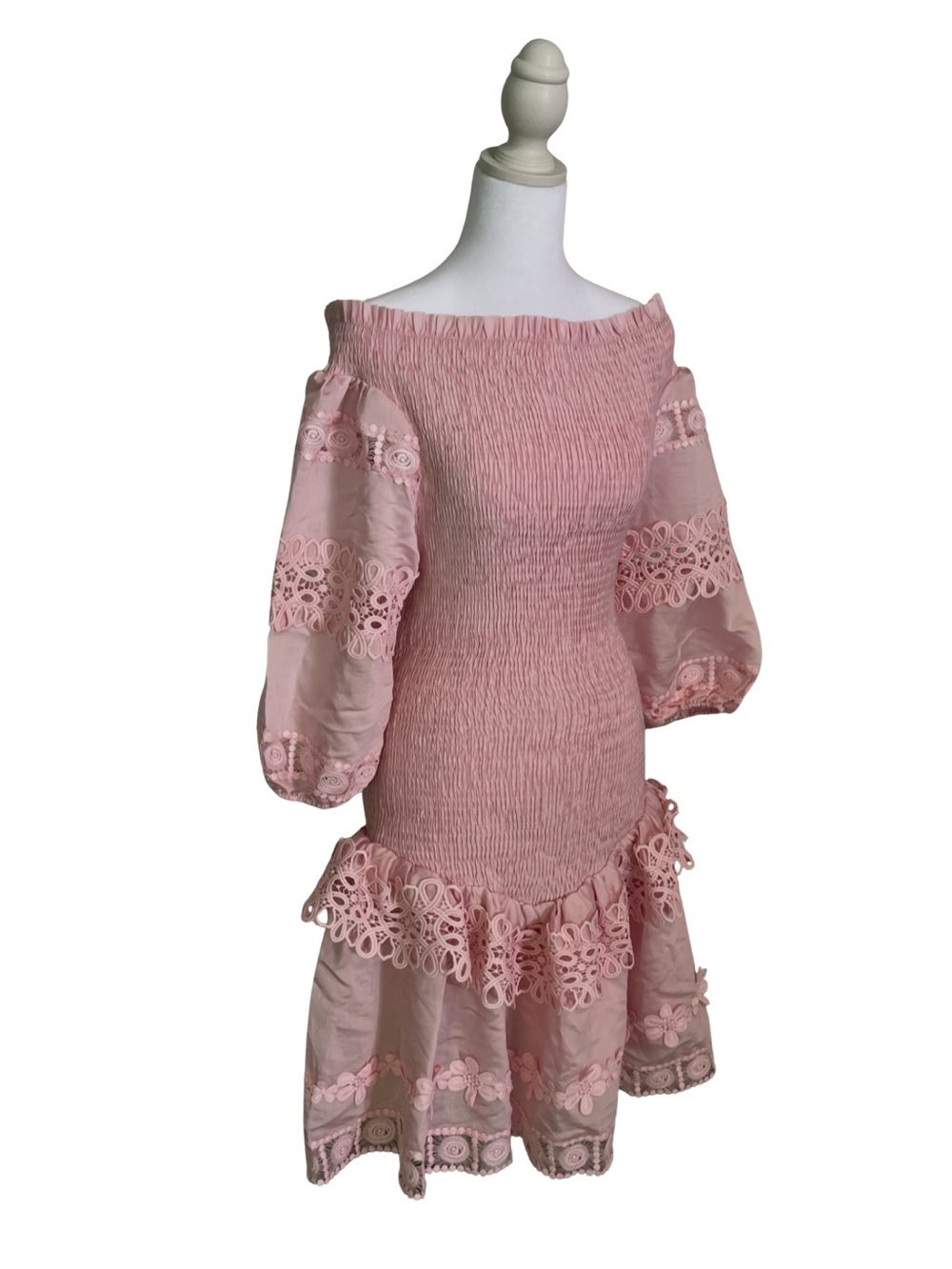 Zimmermann Blush Pink Off-Shoulder Lace-Trim Midi Dress - Picture 3 of 8
